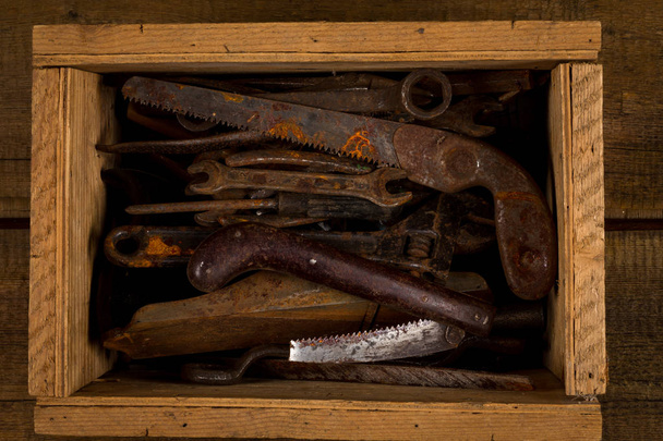 old tools in a box  - Photo, image