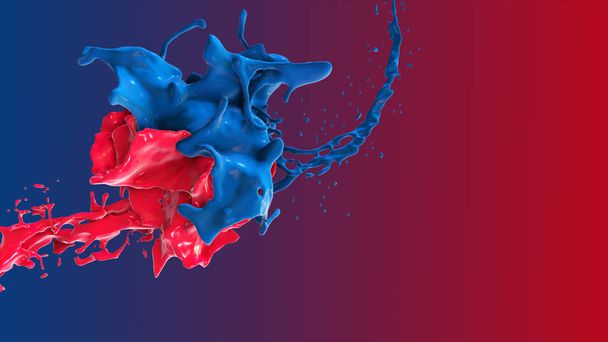 Red and blue abstract liquid collide in a splash - Photo, Image