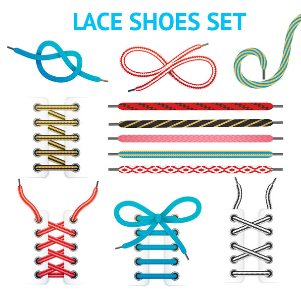 Kleurrijke schoenveter Icon Set - Vector, afbeelding