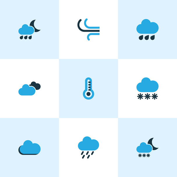 Nature Colored Icons Set. Collection Of Fog, Snowfall, Rainstorm And Other Elements. Also Includes Symbols Such As Gust, Fog, Weather. - Vector, Image