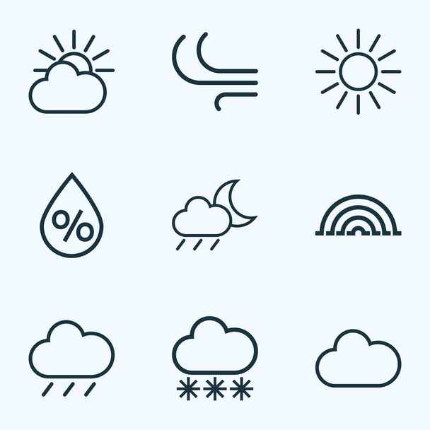 Набор набросков природы. "Collection Of Drop, Cloud, Rainstorm And Other Elements". Также включены такие символы, как солнце, завихрение, процент
. - Вектор,изображение