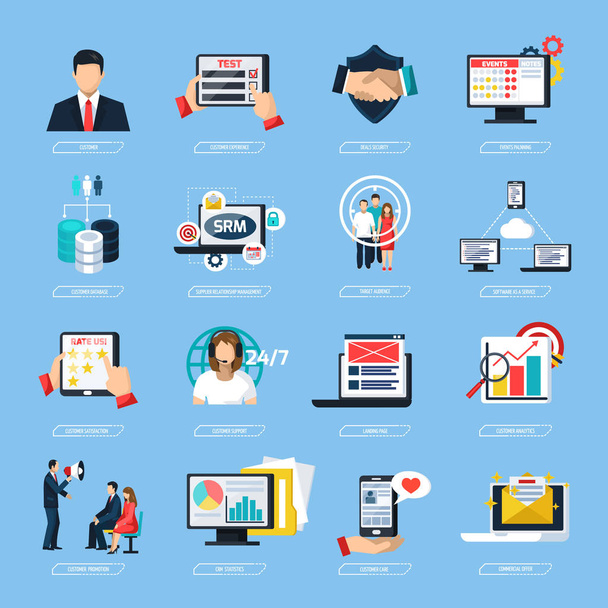CRM systeem plat Icons Set - Vector, afbeelding