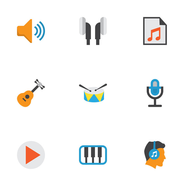 Audio Flat Icons Set. Коллекция Караоке, Аудио, Акустических и других стихий. Also Includes Symbols such as Earmuff, Male, Synthesizer
. - Вектор,изображение