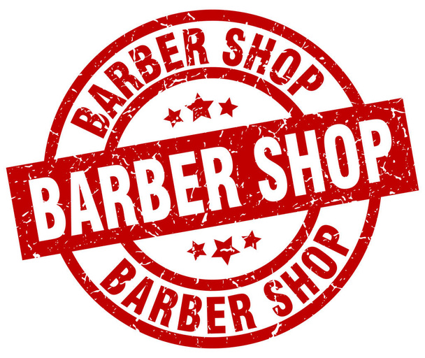 barber shop round red grunge stamp - Вектор, зображення