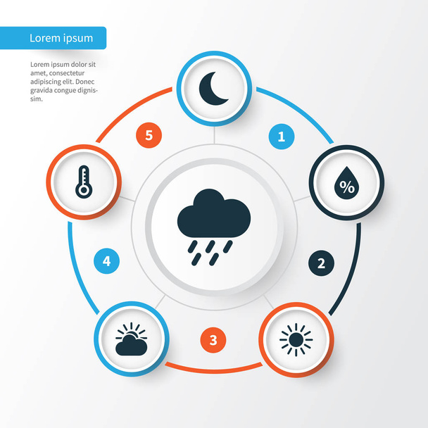 Meteorology Icons Set. Collection Of Moisture, Sun, Douche And Other Elements. Also Includes Symbols Such As Humidity, Temperature, Hate. - Διάνυσμα, εικόνα
