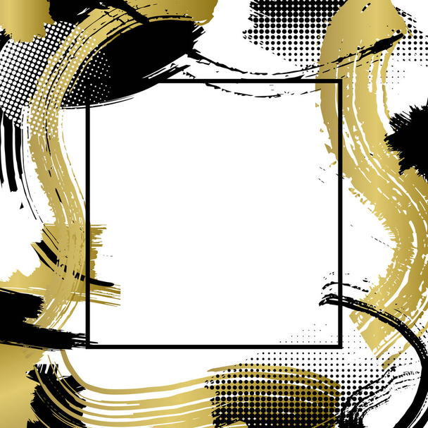 Vektor arany-fekete mintás, moder grafikai keret - Vektor, kép