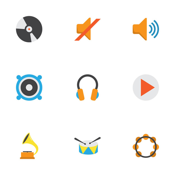 Music Flat Icons Set. Collection Of Loudspeaker, Rhythm, Band Elements. Also Includes Symbols Such As Audio, Voice, Percussion. - Vector, Image