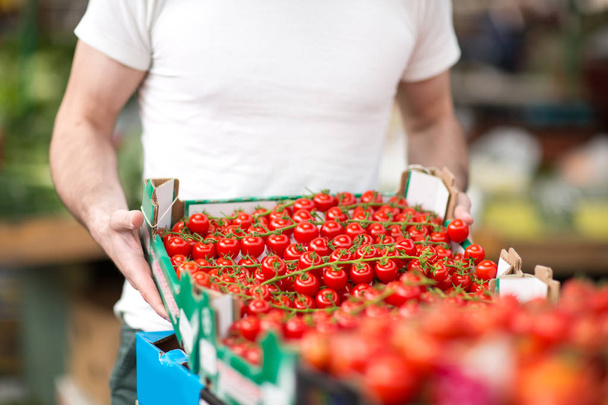 cherry tomato at street market - Fotoğraf, Görsel