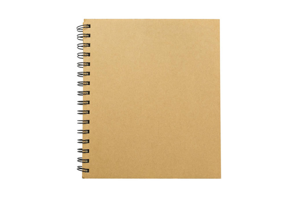 Brown cover of notebook isolated on white background. Clipping paths included. - Foto, Bild