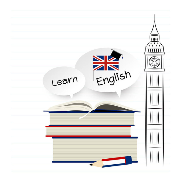 Aprender inglés diseño de la educación en el libro blanco
 - Vector, imagen