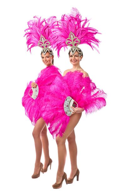 Mooie meisjes in Carnaval kostuum, geïsoleerd op een witte pagina - Foto, afbeelding