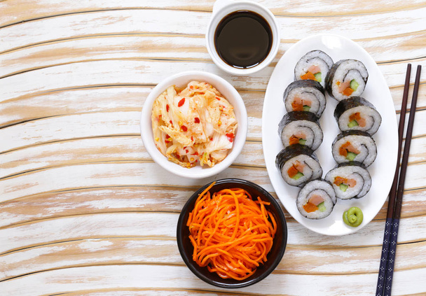 Korean rolls kimpab with soy sauce - Asian food - Photo, Image