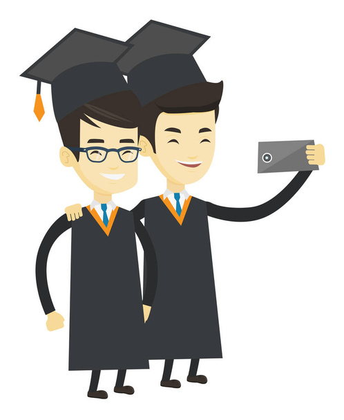 Graduates making selfie vector illustration. - Vector, Image