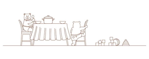 Medvék enni ül az asztalnál - Vektor, kép