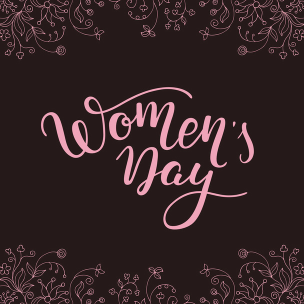 Hand lettering Women's Day on dark background. International Women's Day. Template greeting card, poster. - Vector, Image