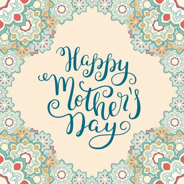 Straně nápis Happy Den matek s květinami. Šablona pohlednici, plakát. - Vektor, obrázek