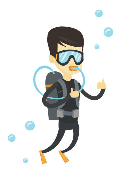 Man diving with scuba and showing ok sign. - Vector, Imagen