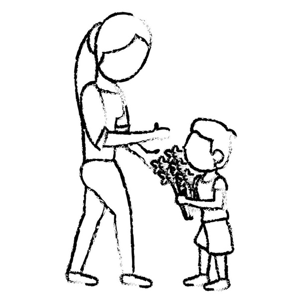 ескіз квіти матері та сина
 - Вектор, зображення