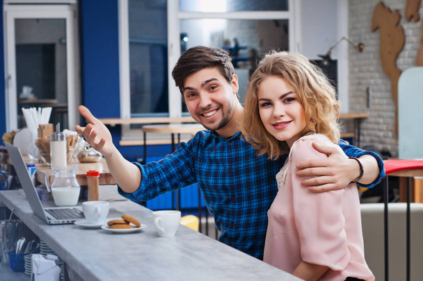 couple drinking coffee in the cafe - Photo, Image