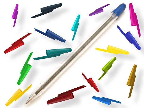 Pen with multicolored caps - 写真・画像