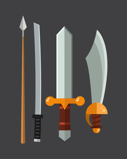 Зброя для ножів небезпечна металева Векторна ілюстрація набору мечів зі списом
. - Вектор, зображення