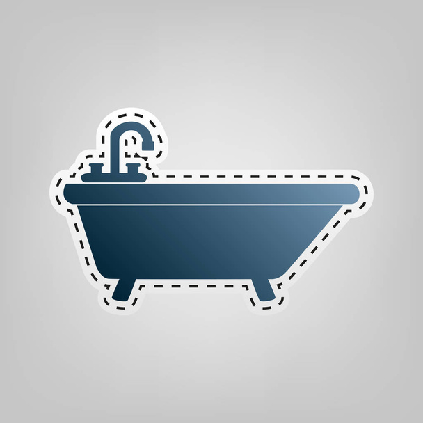 Bathtub sign illustration. Vector. Blue icon with outline for cutting out at gray background. - Vector, Image