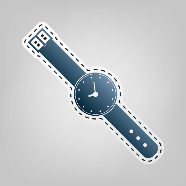 Watch sign illustration. Vector. Blue icon with outline for cutting out at gray background. - Vector, Image