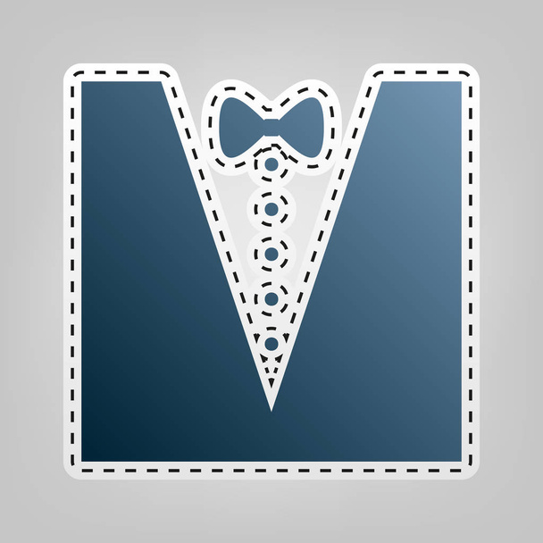 Tuxedo with bow silhouette. Vector. Blue icon with outline for cutting out at gray background. - Vector, Image