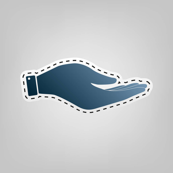 Illustrazione del segno della mano. Vettore. Icona blu con contorno per ritaglio su sfondo grigio
. - Vettoriali, immagini