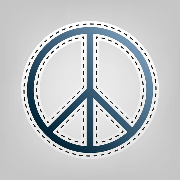 Illustrazione del segno di pace. Vettore. Icona blu con contorno per ritaglio su sfondo grigio
. - Vettoriali, immagini