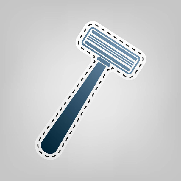 Safety razor sign. Vector. Blue icon with outline for cutting out at gray background. - Vector, Image