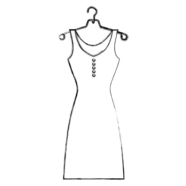 schets van de vrouwelijke jurk silhouet in hanger - Vector, afbeelding