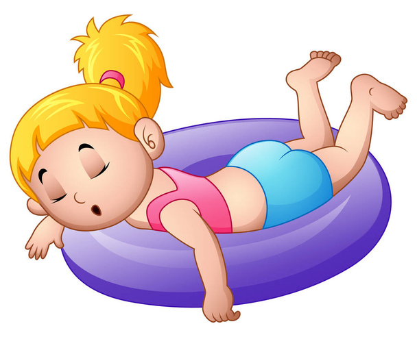 Little girl sleeping above an inflatable ring - Vector, Image