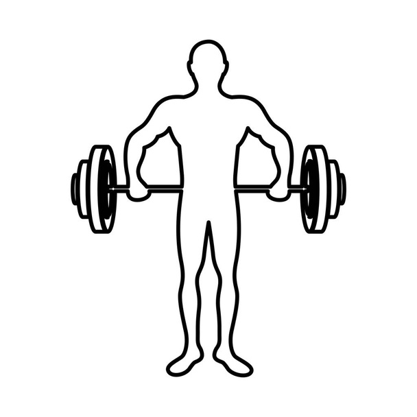 fekete-fehér kontúr férfi súlyemelés - Vektor, kép