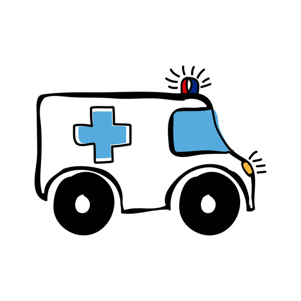 Bunte handgezeichnete Silhouette eines Krankenwagens - Vektor, Bild