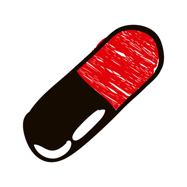 silueta dibujada a mano con lápiz de color del icono de la píldora
 - Vector, Imagen