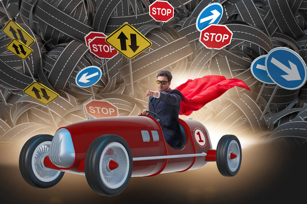 Homme d'affaires super héros conduite roadster vintage - Photo, image