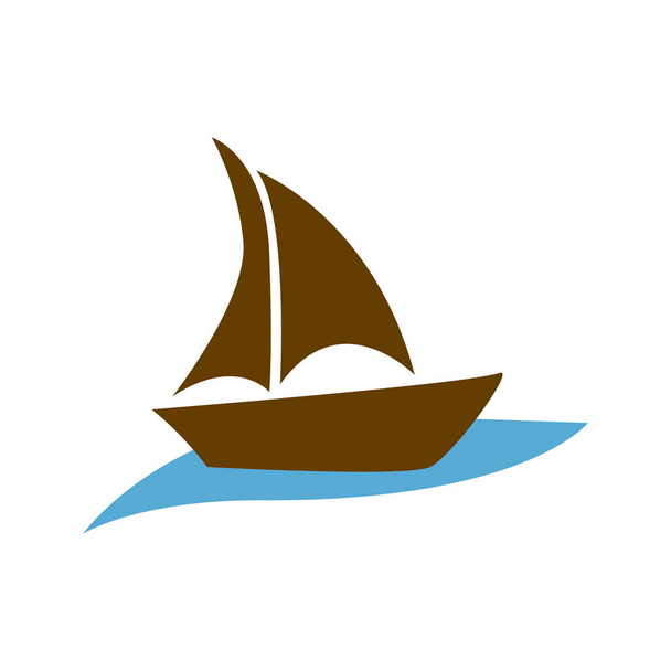 brown silhouette boat in the blue ocean - Vector, Image