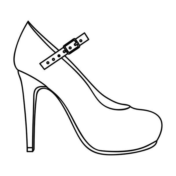 silhueta monocromática de sapato de salto alto com cinto
 - Vetor, Imagem