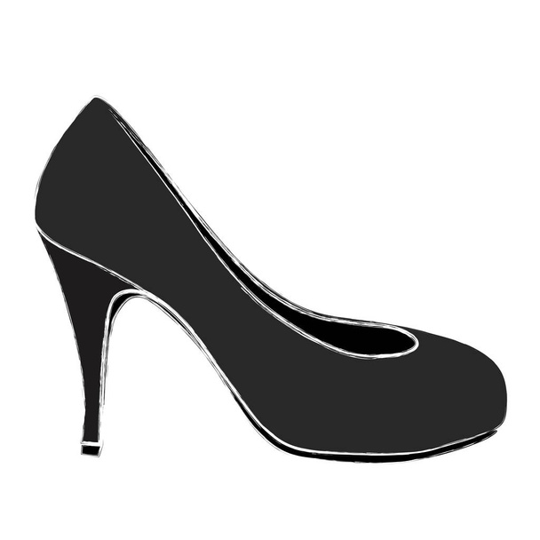 цветной эскиз ботинок на высоком каблуке черного цвета
 - Вектор,изображение