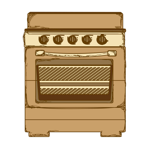 sepia silhouette of stove with oven - Vector, Image