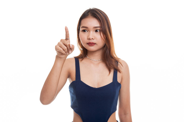 Asian woman touching the screen with finger. - Valokuva, kuva