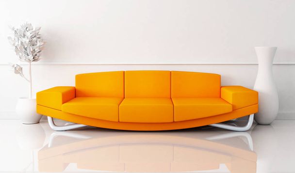 Pomarańczowy sofa w białym pokoju - Zdjęcie, obraz