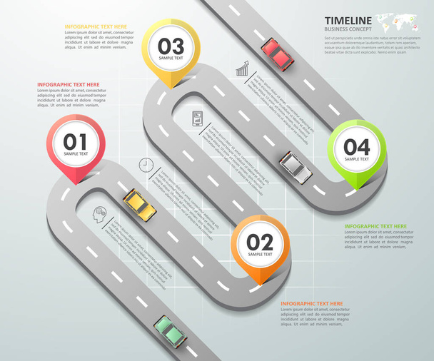 Road way infographic template 4 options.  - Vetor, Imagem