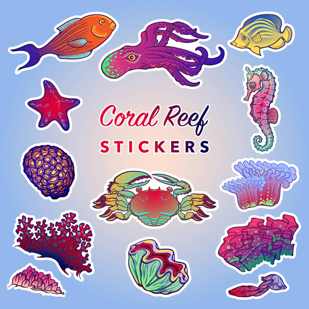 Sea creatures set. Painted - Vector, Image