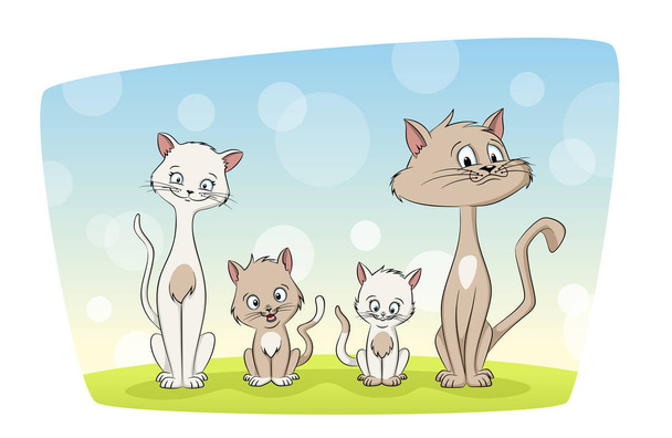Illustration of a cut cat family - ベクター画像