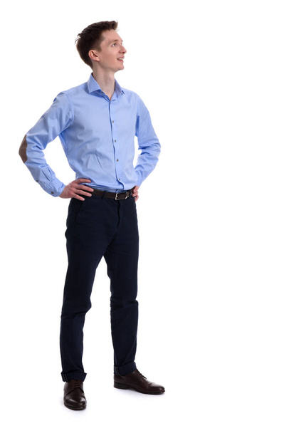 full body of a confident casual business man looking up - Foto, Imagem