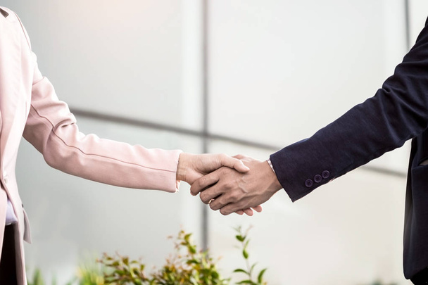 handshake between business lady and  businessman  - Fotó, kép