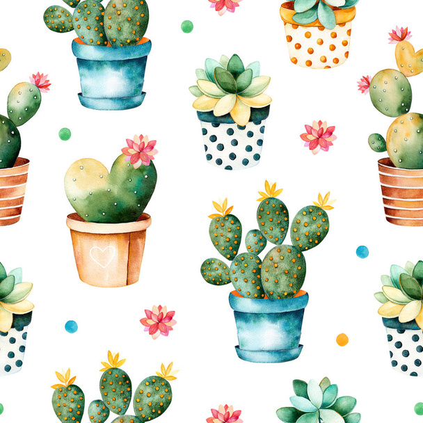 Textura de acuarela colorida con planta de cactus
  - Foto, Imagen