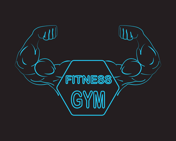 Strong power, muscle arms with frame and text fitness gym , neon light vector illustration - Vector, Image